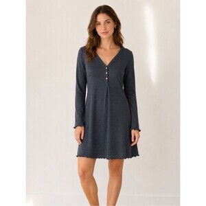 Anthropologie T La Long-Sleeve V Neck Waffle Knit Dress Charcoal Grey Minimalist